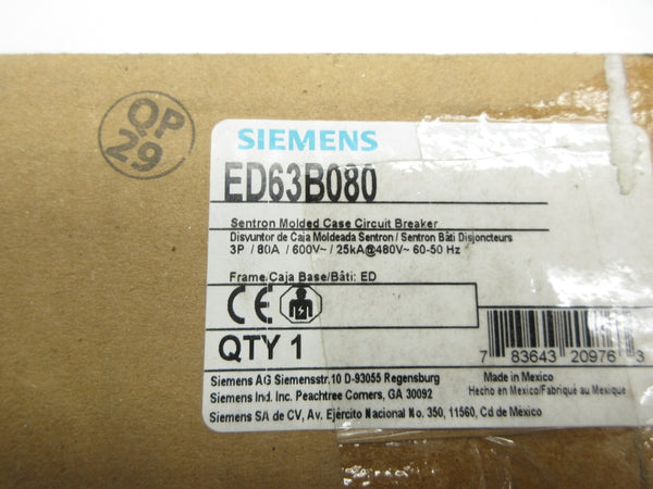 SIEMENS ED63B080 480V 80A (BLACK) NSMP