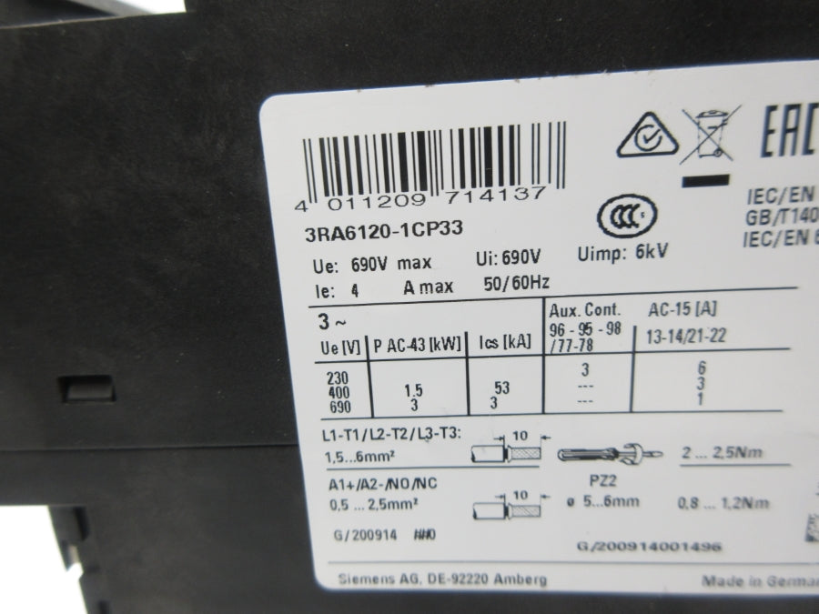 SIEMENS 3RA6120-1CP33 110-240V 1-4A NSNP