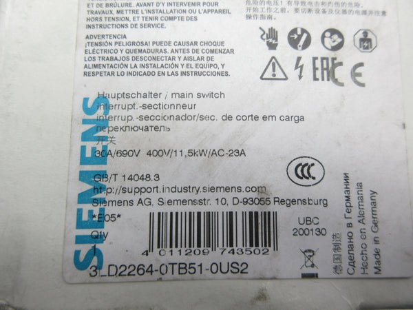 SIEMENS 3LD2264-0TB51-0US2 690V 32A NSMP
