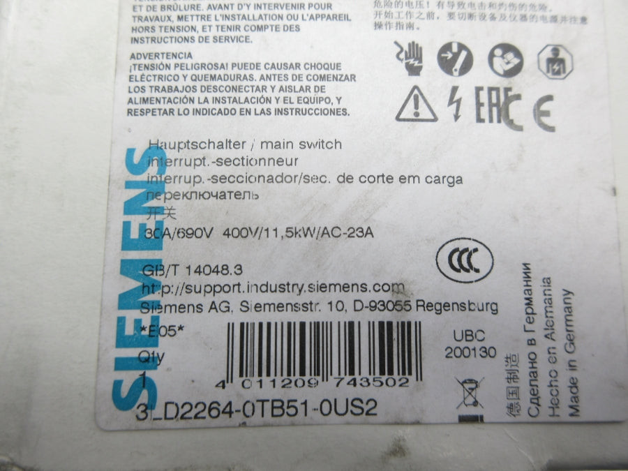 SIEMENS 3LD2264-0TB51-0US2 690V 32A NSMP