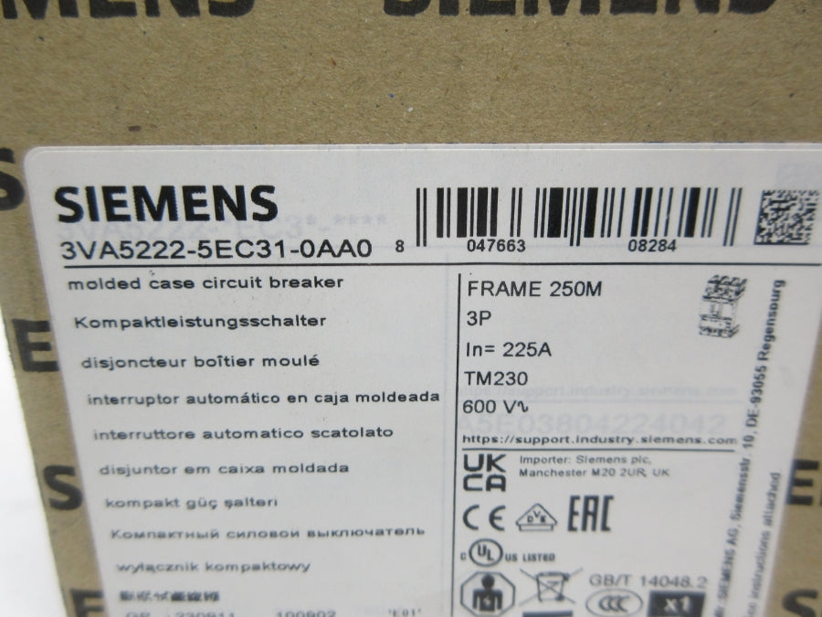 SIEMENS 3VA5222-5EC31-0AA0 600V 225A NSMP