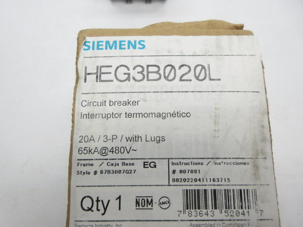 SIEMENS HEG3B020L 480V 20A NSMP