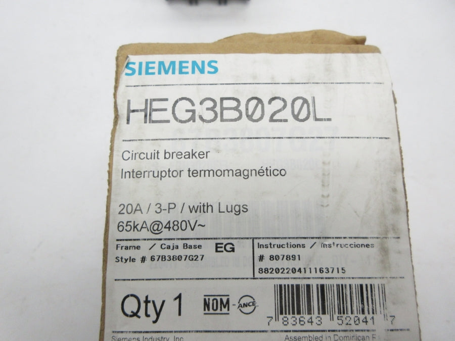 SIEMENS HEG3B020L 480V 20A NSMP