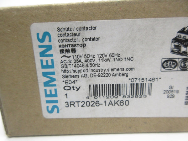 SIEMENS 3RT2026-1AK60 110/120V NSMP