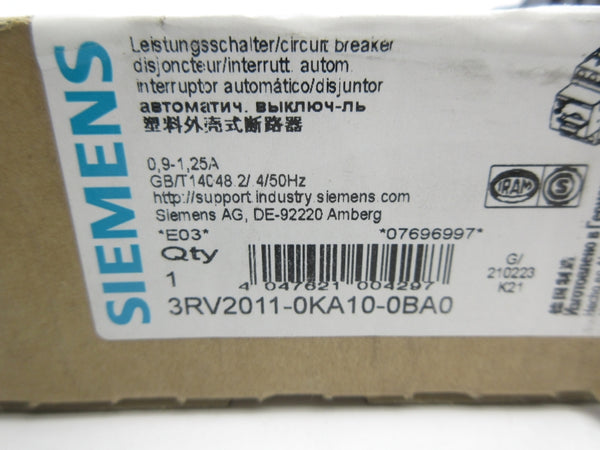 SIEMENS 3RV2011-0KA10-0BA0 0.9-1.25A NSMP