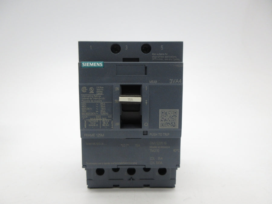 SIEMENS 3VA4195-5ED34-0AA0 347V 15A NSMP
