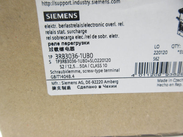 SIEMENS 3RB3036-1UB0 12.5-50A NSMP
