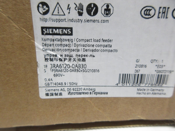 SIEMENS 3RA6120-0AB30 690V 0.4A NSMP