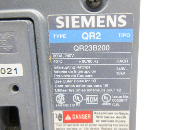 SIEMENS QR23B200 240V 200A NSNP