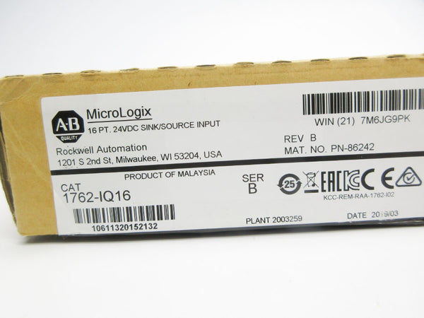 INDUSTRIAL SPARE PART 1762-IQ16 SER. B 24VDC REV. B NSMP