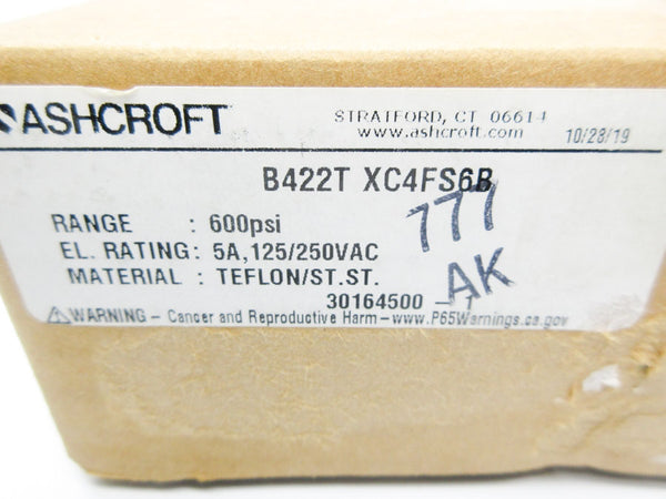 ASHCROFT B422T-XC4FS6B 125/250VAC 5A 600PSI NSMP