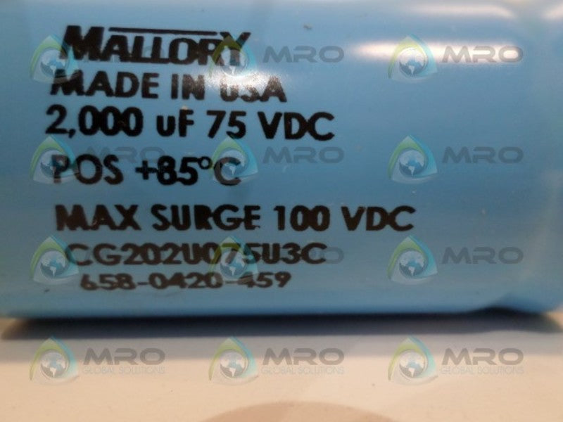 MALLORY CG202U075U3C CAPACITOR 2,000uF 75FDC UNMP