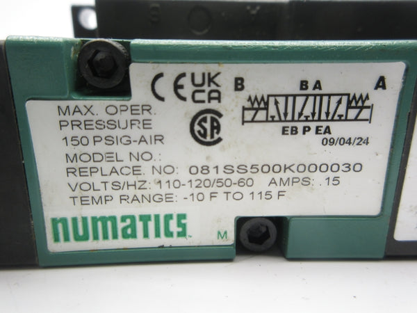 NUMATICS 081SS500K000030 110-120V .15A 150PSI UNMP
