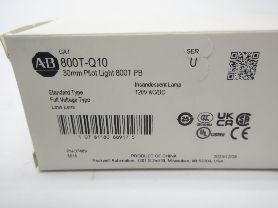 ALLEN BRADLEY 800T-Q10 SER. U 120VAC/DC (WH) NSMP