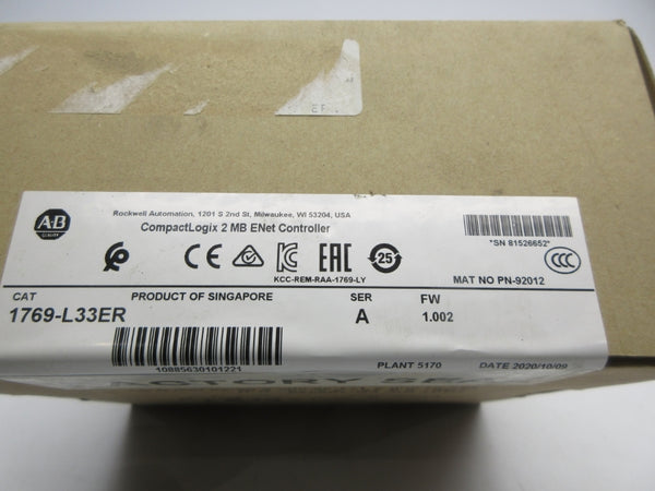 INDUSTRIAL SPARE PART 1769-L33ER SER. A F/W 1.002 DATE: 2020 NSFS