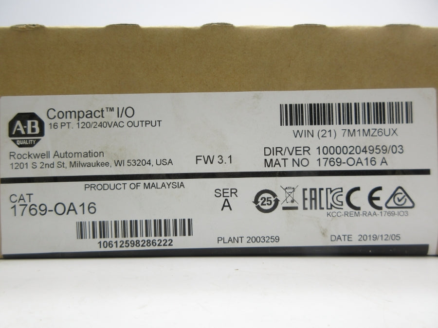 ALLEN BRADLEY 1769-OA16 SER. A F/W 3.1 120/240VAC DATE: 2019 NSFS