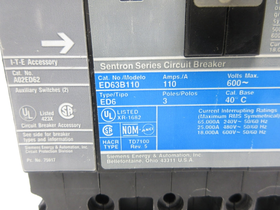 SIEMENS ED63B110 A02ED62 600V 110A NSNP