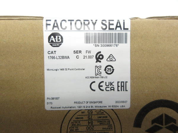 INDUSTRIAL SPARE PART 1766-L32BWA SER. C F/W 21.007 DATE: 2022 NSFS