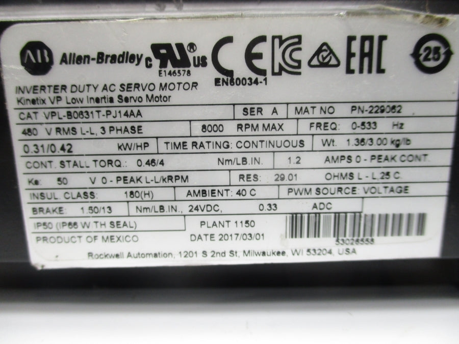 INDUSTRIAL SPARE PART VPL-B0631T-PJ14AA SER. A 480V NSNP