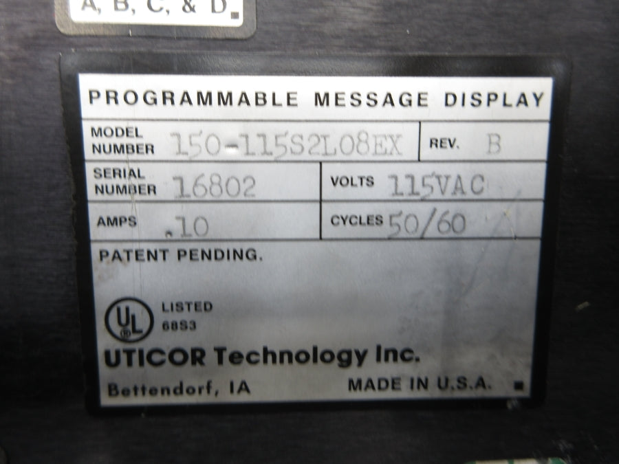 UTICOR 150-115S2L08EX 115VAC .10A REV. B NSNP