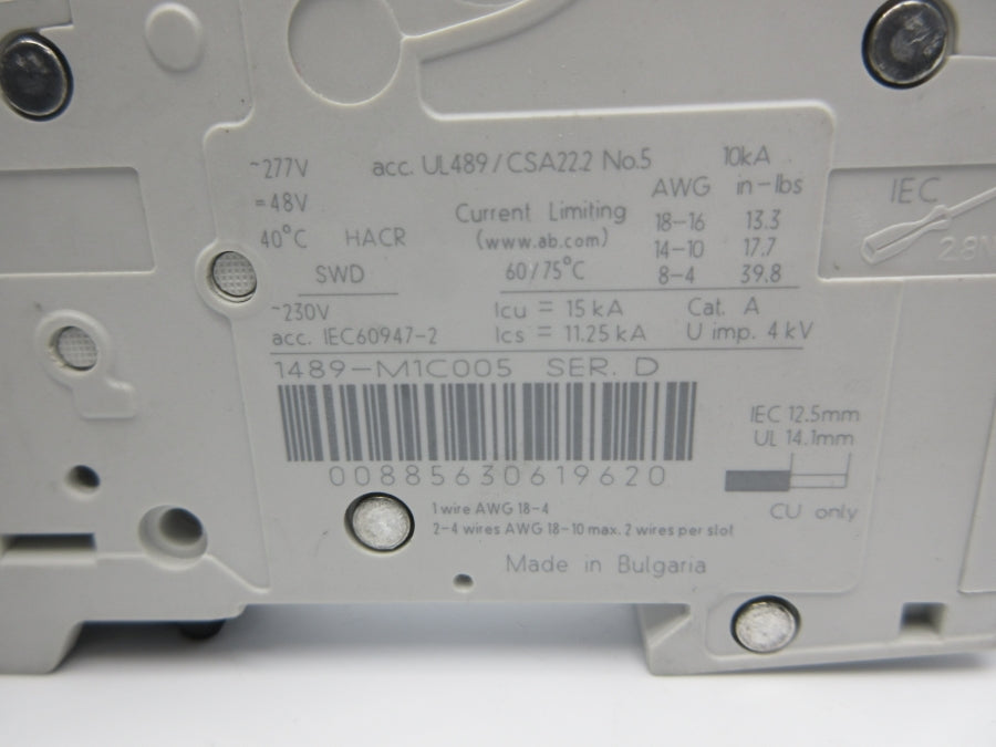 INDUSTRIAL SPARE PART 1489-M1C005 SER. D 277V 0.5A NSNP