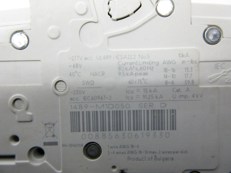 INDUSTRIAL SPARE PART 1489-M1D050 SER. D 277VAC 5A NSNP