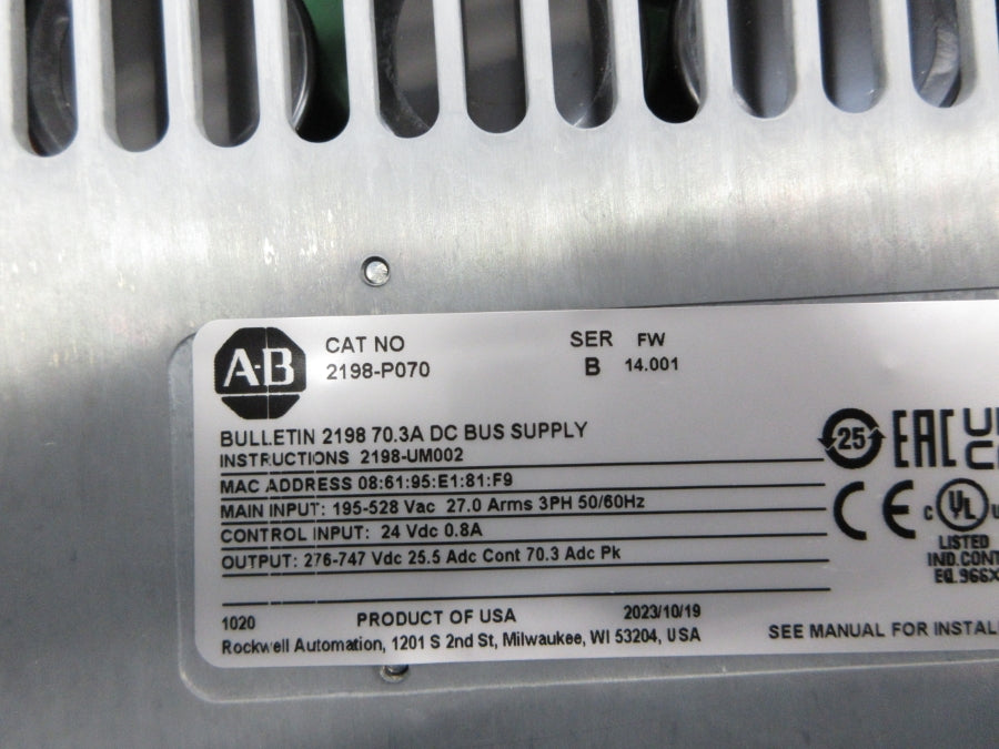 INDUSTRIAL SPARE PART 2198-P070 SER. B F/W 14.001 195-528VAC 27.0A NSNP
