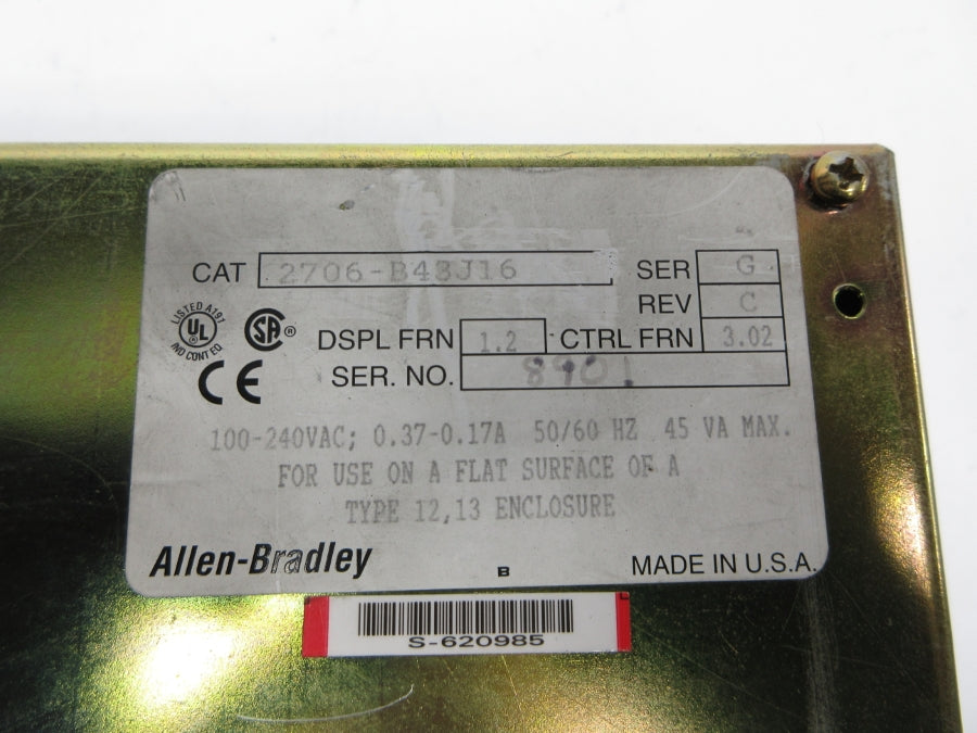 INDUSTRIAL SPARE PART 2706-B43J16 SER. C F/W 3.02 100-240VAC 0.37-0.17A REV. C UNMP