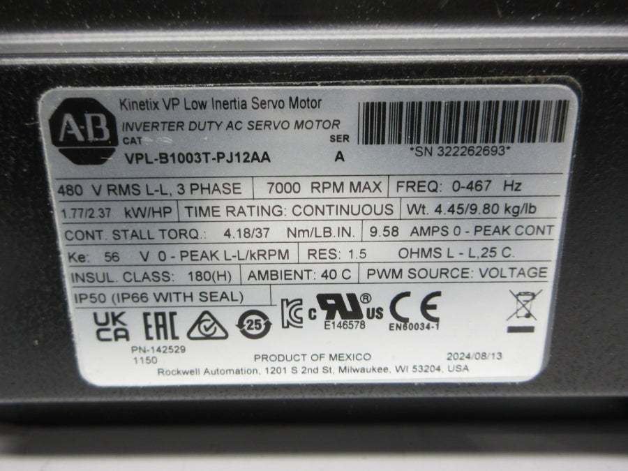 INDUSTRIAL SPARE PART VPL-B1003T-PJ12AA SER. A 480V 9.58A NSNP