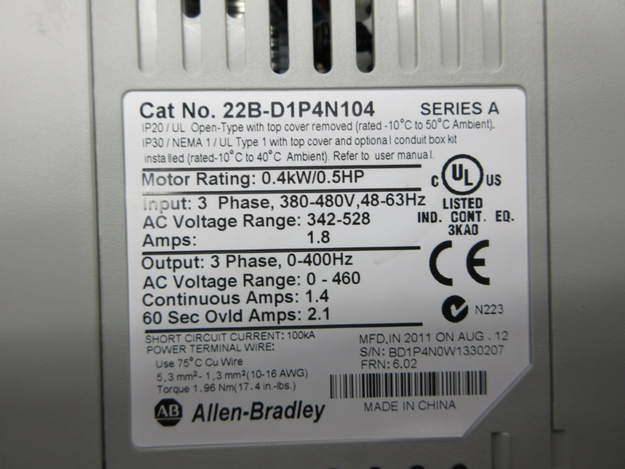 INDUSTRIAL SPARE PART 22B-D1P4N104 SER. A F/W 6.02 380-480V 1.8A NSNP