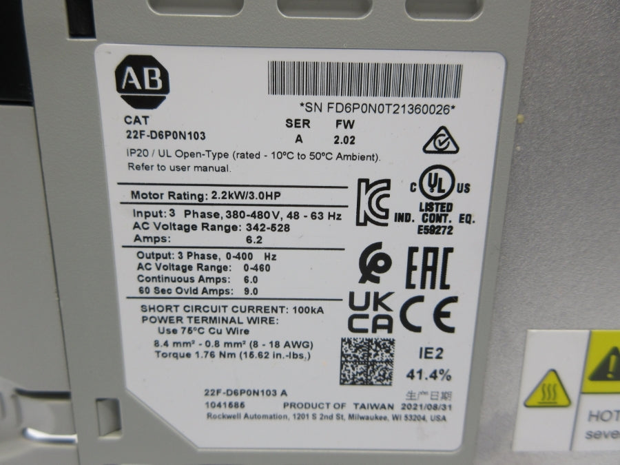 INDUSTRIAL SPARE PART 22F-D6P0N103 SER. A F/W 2.02 342-528VAC 6.2A NSNP