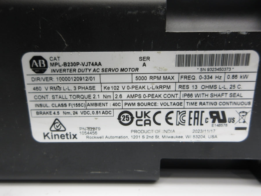 INDUSTRIAL SPARE PART MPL-B230P-VJ74AA SER. A 460V 2.6A NSNP
