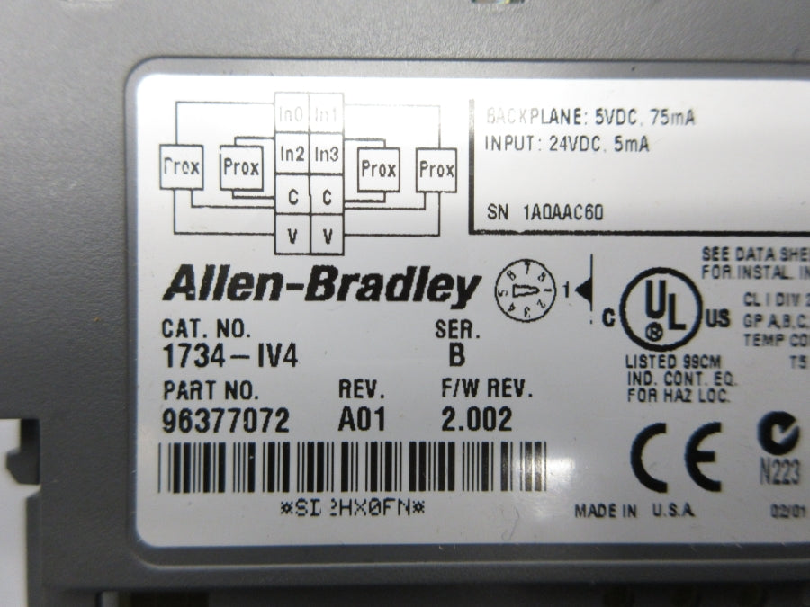 INDUSTRIAL SPARE PART 1734-IV4 SER. B F/W 2.002 24VDC REV. A01 NSNP