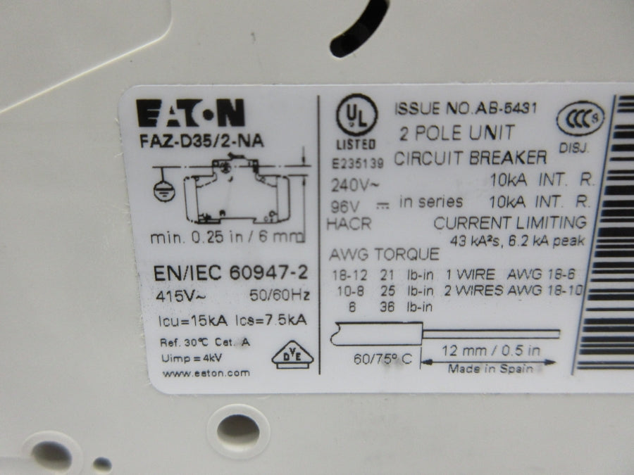 EATON FAZ-D35/2-NA 240V 35A NSNP