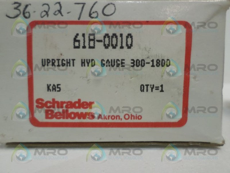 SHRADER BELLOWS 61B-0010 HYDRAULIC GAUGE 300-1800 PSIG NSMP