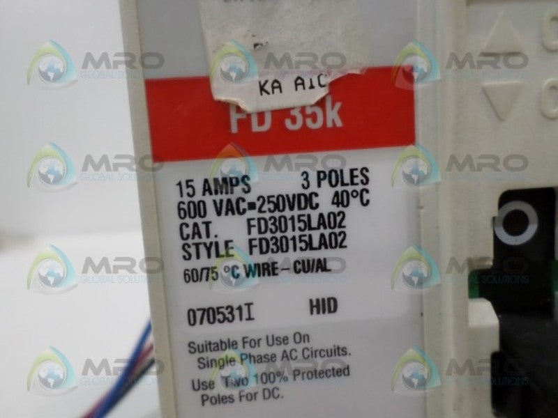 CUTLER HAMMER FD3015LA02 CIRCUIT BREAKER 15A NSNP