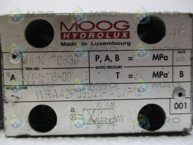 MOOG 706301 XEB15116-001-21 WRA42P06C21PA0/P15 VALVE UNMP