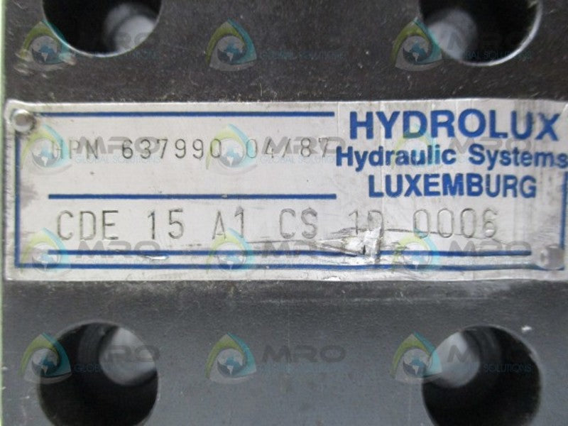 HYDROLUX 637990 CDE15A1CS1D0006 VALVE UNMP
