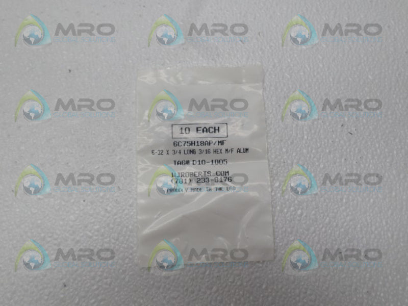WJ ROBERTS 6C75H18AP/MF HEX M/F SPACERS (PKG OF 10) NSMP