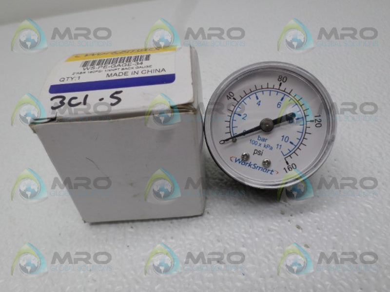 WORKSMART WS-PE-GAGE-34 PRESSURE GAUGE 0-160 PSI NSMP