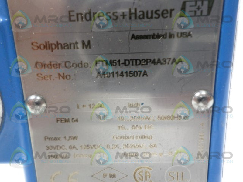 ENDRESS+HAUSER SOLIPHANT M FTM51-DTD2P4A37AA LEVEL SWITCH NSNP
