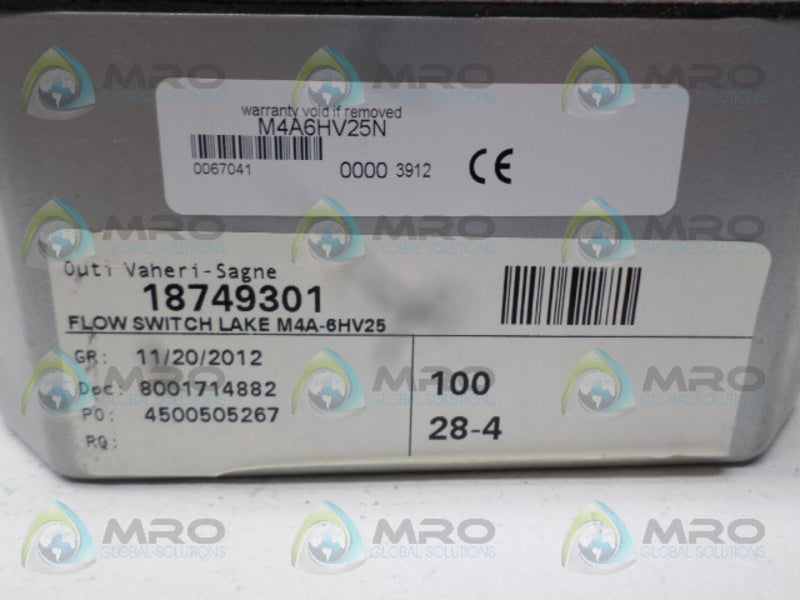 LAKE MONITORS M4A6HV25N FLOW SWITCH 0-25 GPM NSNP