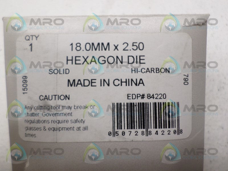 FASTENAL 84220 HEXAGON DIE 18MMx2.50 NSNP