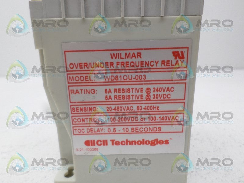 WILMAR WD81OU-003 OVER/UNDER FREQUENCY RELAY 140VAC NSNP