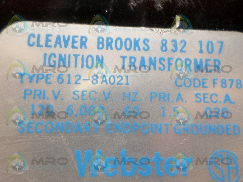 WEBSTER 612-8A021 IGNITION TRANSFORMER UNMP