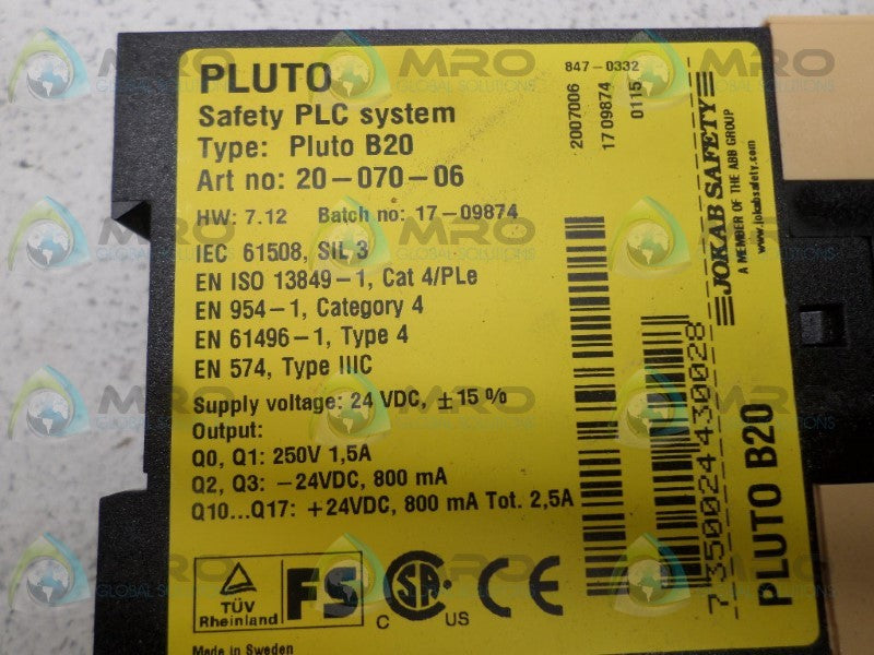 JOKAB PLUTOB20 SAFETY PLC SYSTEM NSNP
