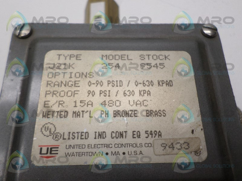 UNITED ELECTRIC J21K 254 PRESSURE SWITCH UNMP