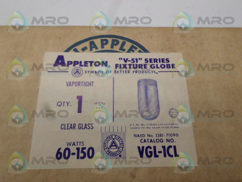 APPLETON VGL-1CL FIXTURE GLOBE NSFS