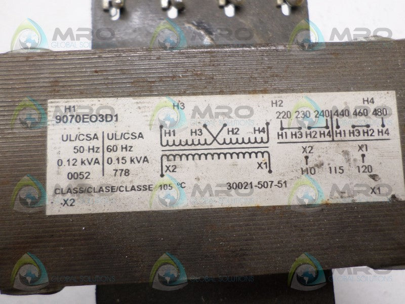 SQUARE D 9070EO3D1 TRANSFORMER UNMP