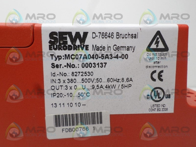 SEW EURODRIVE MC07A040-5A3-4-00 DRIVE INVERTER UNMP